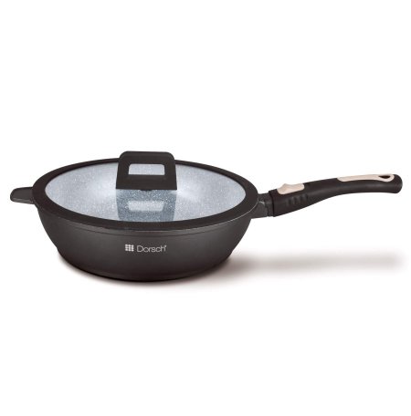 مقلاة عميقة 28cm لون اسود مغلفة بالسيراميك غطاء مسطح DH-05581\SR